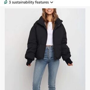 Black Oversized Puffer Jacket Women’s Medium Zip Up Coat